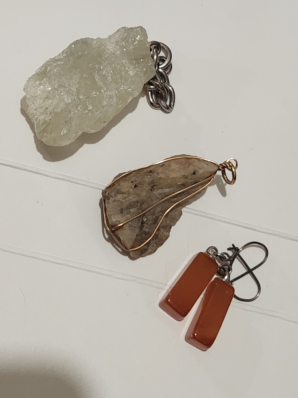 Scapolite Pendant, Lemon Quartz on a Short Chain, Genuine Amber Column Earrings
